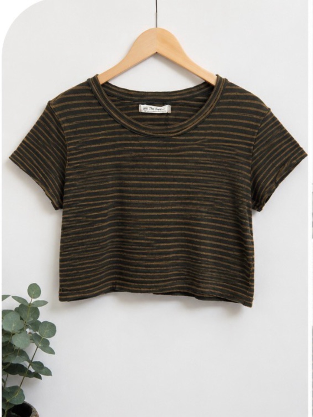 We The Free Olive and Black Striped Cropped Tee